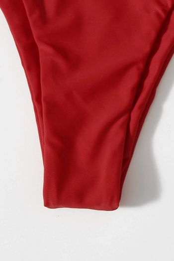XS-XL pure color padded halter-neck self-tie triangle sexy classic three-piece swimwear