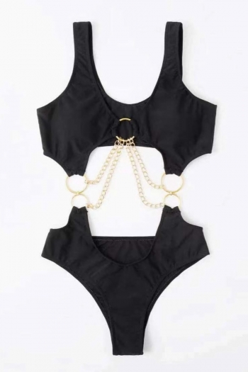 New pure color padded hollow metal chain ring linked sexy hot one-piece bikini
