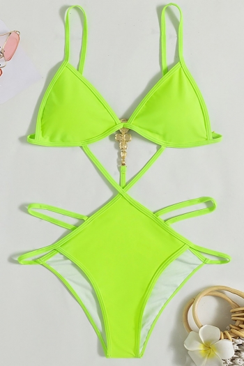 New pure color rhinestone decor padded adjustable straps sexy exquisite one-piece bikini