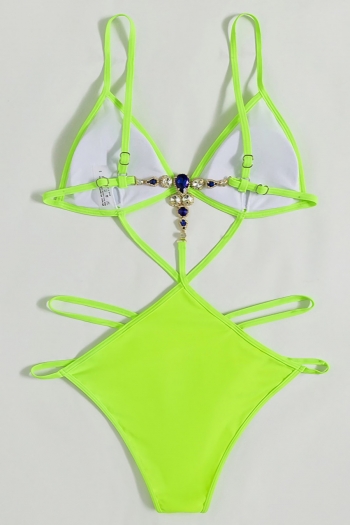 New pure color rhinestone decor padded adjustable straps sexy exquisite one-piece bikini
