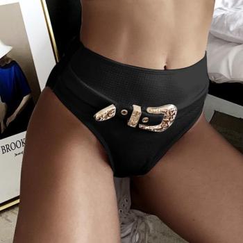 sexy high waist metal-buckle bikini bottoms(only bottoms)