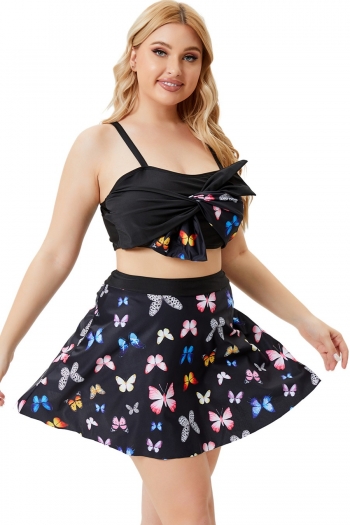 L-5XL plus size padded butterfly printing patchwork knotted adjustable straps dress style sexy two-piece swimsuit