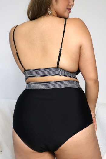 L-4XL plus size padded contrast color spliced backless adjustable sexy two-piece swimsuit