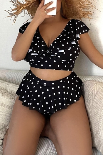 l-4xl plus size padded polka dot printing ruffle high-waisted sexy two-piece swimsuit
