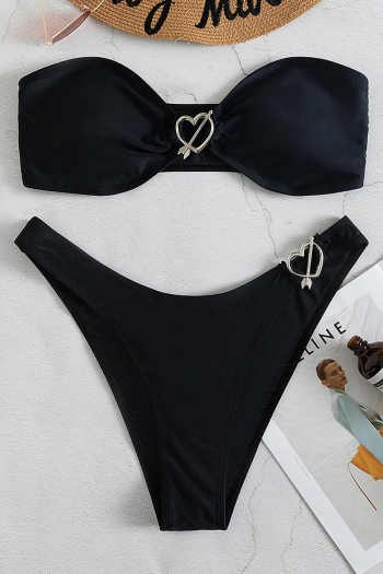 New pure color padded heart shape metal-ring linked sexy two-piece bikini