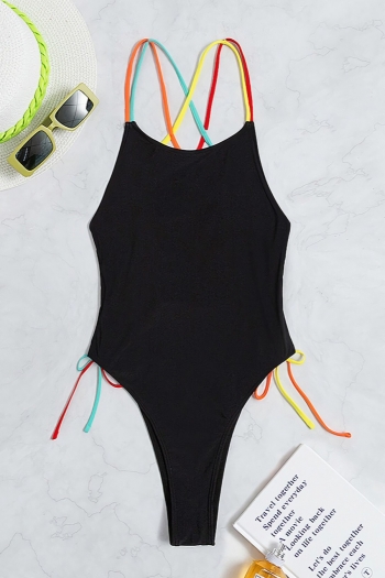 New patchwork padded colorful tie backless sexy one piece swimsuit