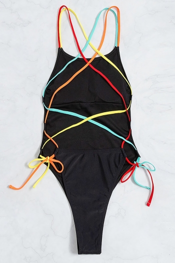 New patchwork padded colorful tie backless sexy one piece swimsuit