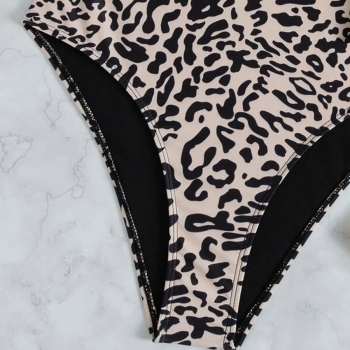 Leopard and black spliced padded adjustable straps tied sexy one-piece bikini