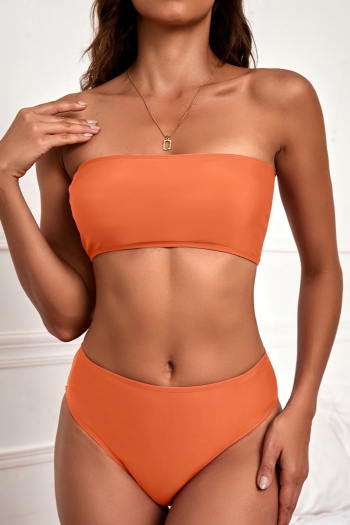 four color pure color padded tube top high waist sexy simple two-piece swimwear