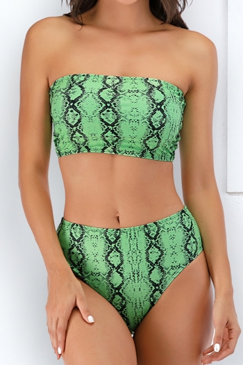 two colors snake printing padded tube top high waist sexy simple two-piece swimwear