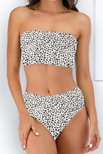 little dots printing padded tube top high waist sexy simple two-piece swimwear