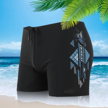 2xl-4xl men new fixed printing stretch tie-waist stylish swim bottoms