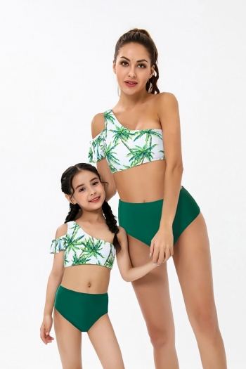 s-3xl kids new coconut tree batch printing one-shoulder stylish cute two-piece swimsuit (size s-l without padded,size xl-3xl with padded)