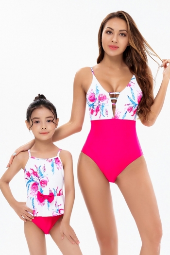 s-3xl kids new flower batch printing patchwork adjustable straps bowknot stylish cute one-piece swimsuit (size s-l without padded,size xl-3xl with padded)