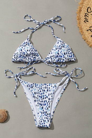 two colors leopard spot printing padded halter-neck self-tie triangle sexy two-piece bikini