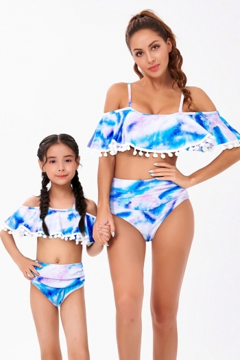 s-3xl kids new tie-dye printing adjustable straps fur-ball tassel stylish cute two-piece swimwear (size s-l without padded,size xl-3xl with padded)