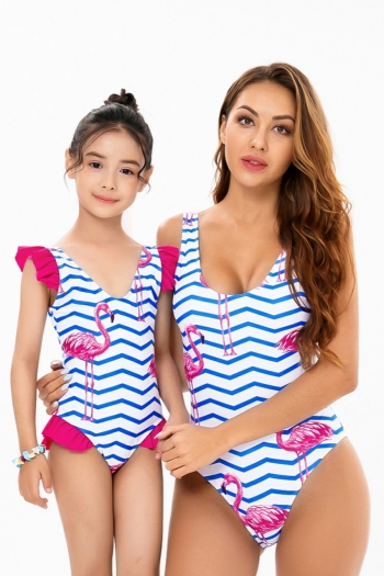 s-3xl kids new stripe & flamingo batch printing ruffle stylish cute one-piece swimwear (size s-l without padded,size xl-3xl with padded)