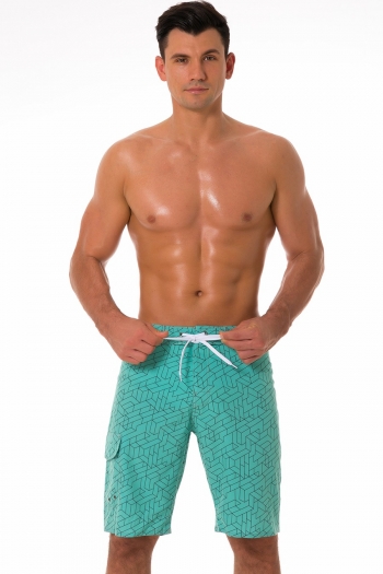 s-5xl men new geometric pattern batch printing inelastic quick dry tie-waist velcro pocket mesh inner stylish surfing beach shorts