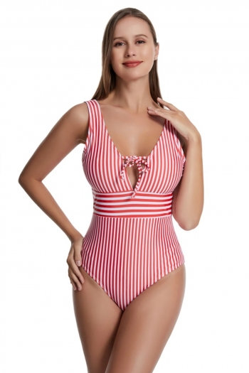s-2xl plus size new padded stripe printing lace-up deep-v-neck backless sexy one-piece swimsuit