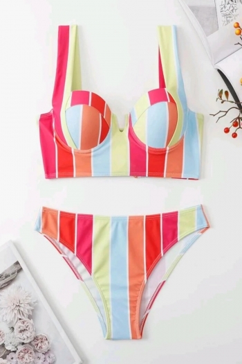 new stripe printing padded underwire lace-up sexy two-piece swimwear