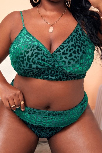l-4xl plus size new leopard batch printing padded sling lace-up backless sexy two-piece swimsuit