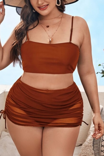 new xl-4xl padded 4 colors adjustable straps simple high waist two-piece swimwear with see though drawstring beach cover-ups