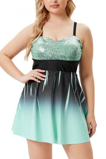 l-5xl plus size sequin tie-dye patchwork padded ajustable straps a-line dress style stylish sexy two-piece swimsuit