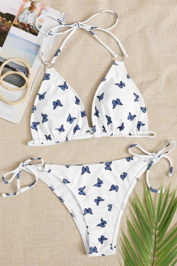 new 4 colors butterfly batch printing padded halter-neck lace up triangle backless thong stylish sexy two-piece bikini