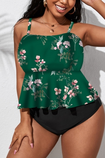 l-4xl plus size floral printing padded frill trim adjustable straps stylish sexy two-piece swimsuit