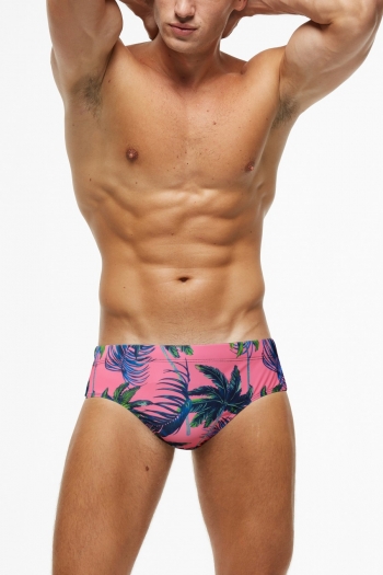 xs-xl men's new leaf batch printing crotch padded stretch triangle beach stylish swim trunks