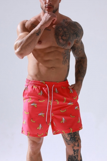 men's new banana batch printing quick dry waist-tie pockets inelastic beach stylish swim shorts