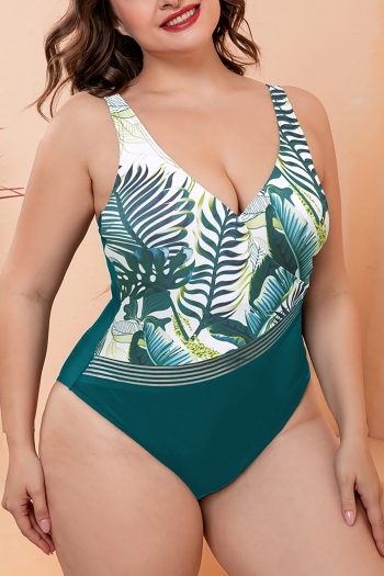 M-3XL plus size 4 colors floral printing patchwork padded adjustable straps crossed design stylish retro one-piece bikini