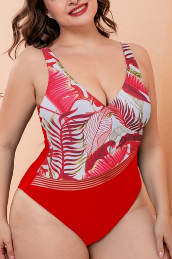 M-3XL plus size 4 colors floral printing patchwork padded adjustable straps crossed design stylish retro one-piece bikini