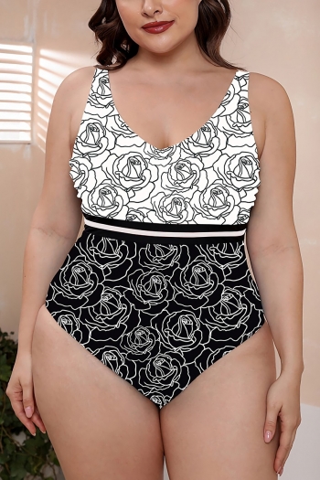 m-4xl plus size floral printing patchwork padded adjustable straps crossed design stylish sexy one-piece bikini