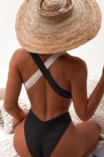 New 5 colors contrast color patchwork padded deep v backless shirring sexy hot one-piece swimwear