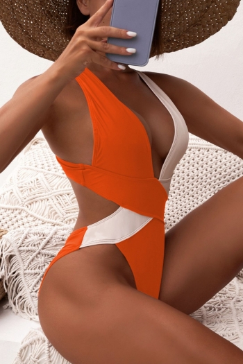New 5 colors contrast color patchwork padded deep v backless shirring sexy hot one-piece swimwear