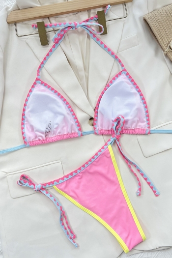 New patchwork padded halter-neck self-tie triangle sexy hot two-piece bikini