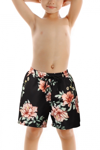 s-3xl kids new floral & leaf batch printing quick dry waist-tie cute swim shorts