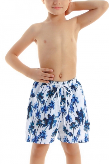 s-3xl kid new  coconut tree batch printing waist-tie quick dry pockets cute swim shorts