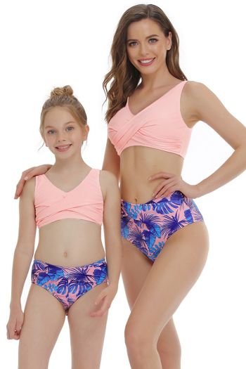s-3xl kid parent-child new plus size leaf batch printing unpadded crossed design stylish cute two-piece swimwear