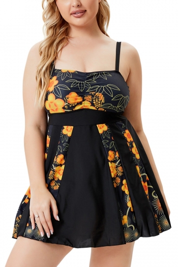 l-5xl plus size new floral & leaf printing patchwork padded double shoulder straps stylish pretty dress style two-piece tankini