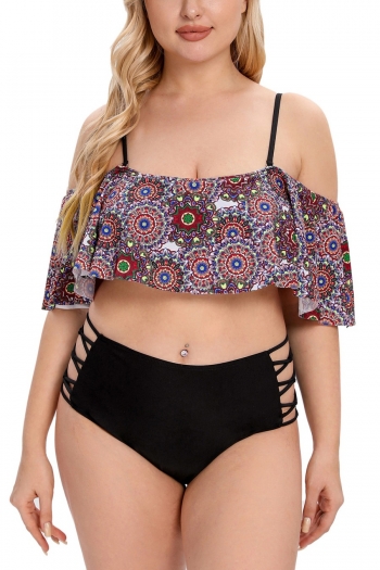 l-5xl plus size floral batch printing padded double shoulder straps hollow crossed sling stylish sexy two-piece bikini