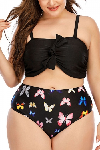 l-4xl plus size new 4 colors butterfly printing padded double shoulder straps bow-knot decor stylish sexy two-piece bikini