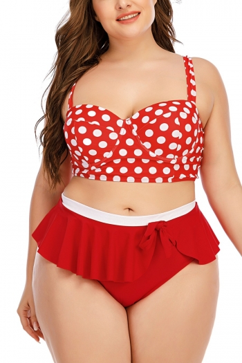 l-5xl plus size new 2 colors polka dot printing patchwork padded double shoulder straps ruffle panties lining spliced stylish sexy two-piece bikini