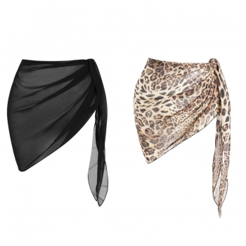 2 pcs black and leopard see through chiffon sexy beach skirt cover-ups 200cm(l)*46cm(w)