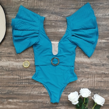 new mesh patchwork padded backless ruffle sexy high quality one-piece swimwear
