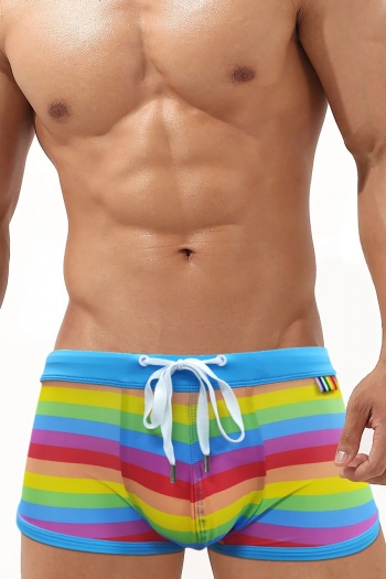 m-2xl men new rainbow batch printing crotch unpadded tie-waist stylish swim trunks(without lining)