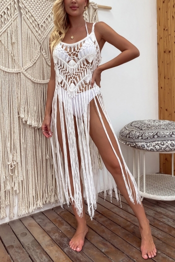 new three colors solid color cutout crochet micro-elastic tassel sexy beach cover-ups (without swimwear)