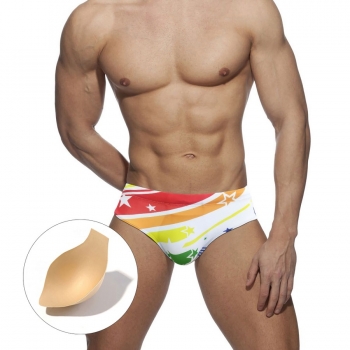 m-2xl men new multicolor & star fixed printing crotch padded stylish beach swim trunks(without lining)