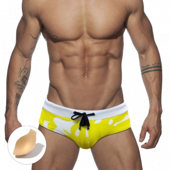 m-2xl men new 2 colors contrast color crotch padded tie-waist stylish swim trunks(without lining)
